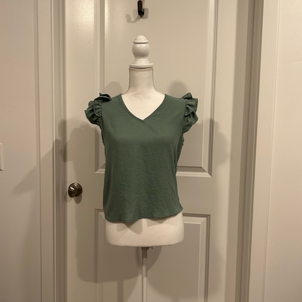 Liberty Love Green Ruffle Sleeve Top